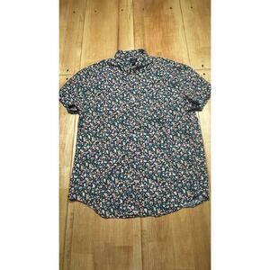 J.Crew Mens Flex‎ Washed Short Sleeve Button Down Shirt XL Navy Floral Stretch